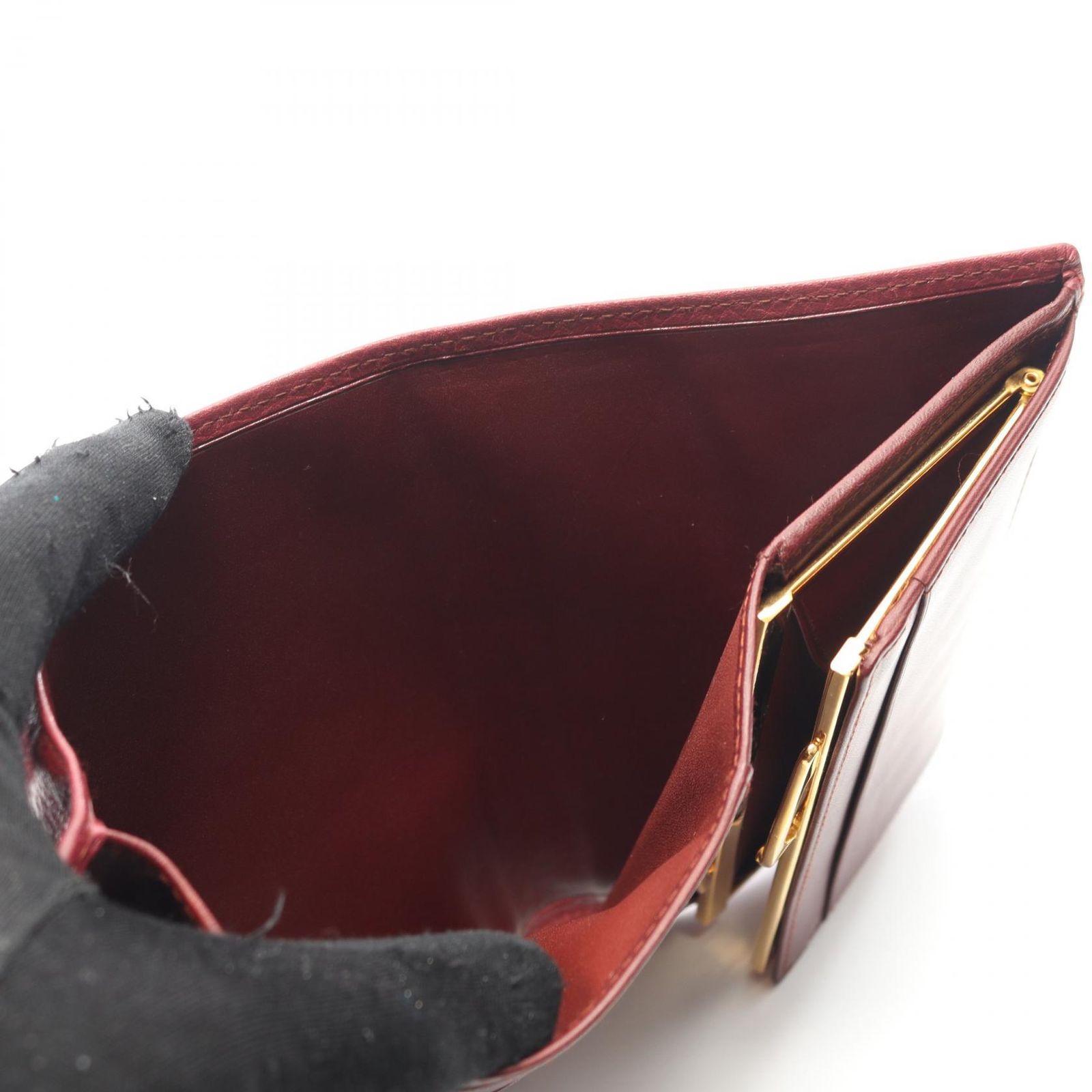 カルティエ CARTIER 三つ折り財布 マストライン ボルドー レザー 三