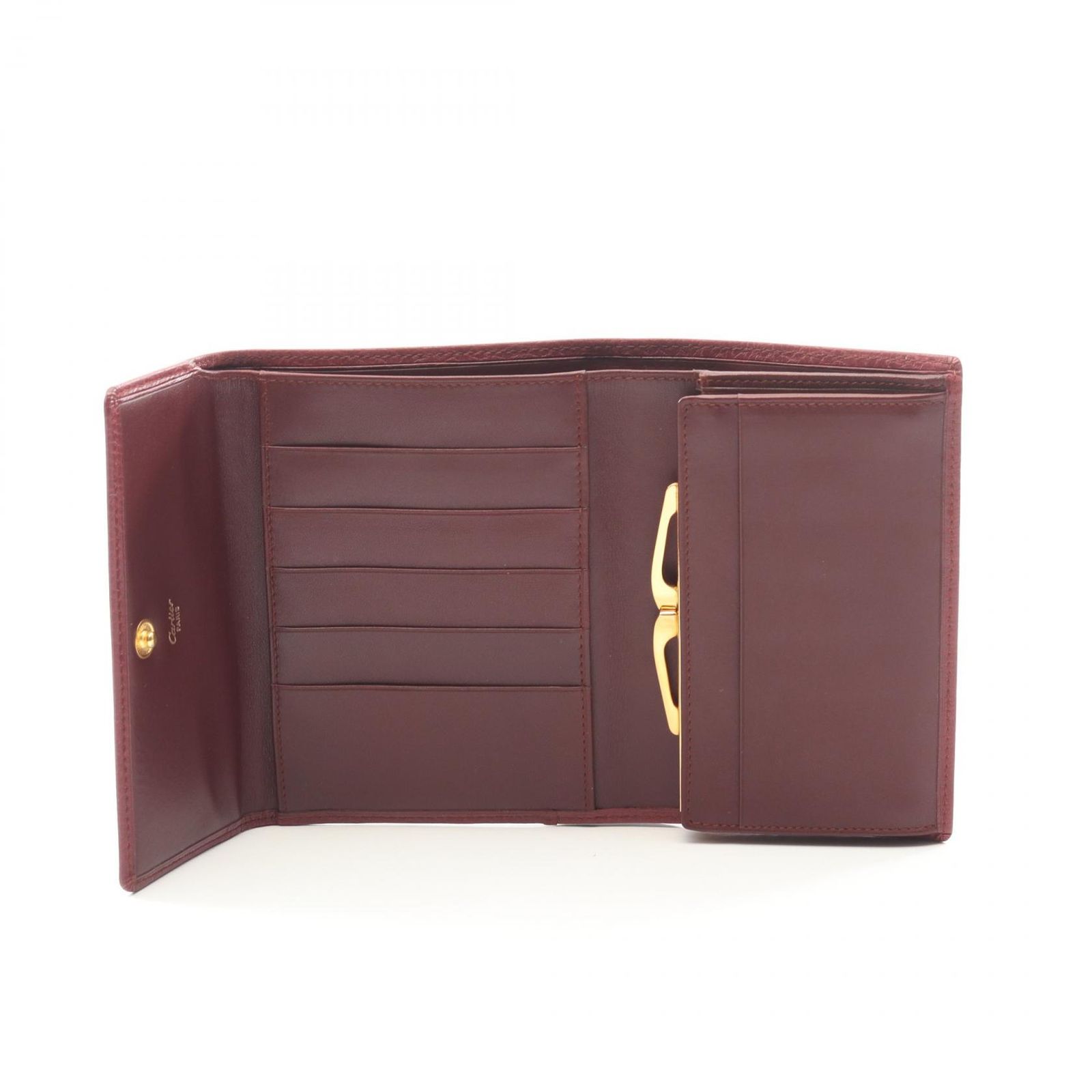 カルティエ CARTIER 三つ折り財布 マストライン ボルドー レザー 三