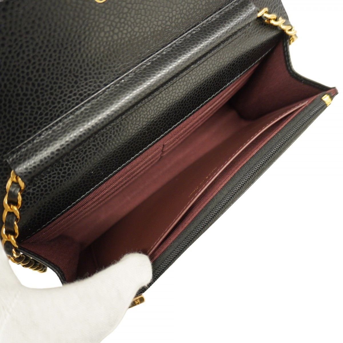 5pd6538-k】シャネル ショルダーウォレット マトラッセ キャビアスキン