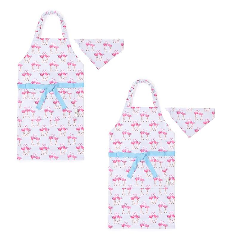 LAURA ASHLEY/COLORFUL CANDY STYLE 子どもエプロン(130～160cm) Pretty Flamingo 2枚セット おしゃれ 子供用 子供 こども エプロン 三角巾 セット ゴム キッズエプロン おしゃれ 幼児 小学生 か 1