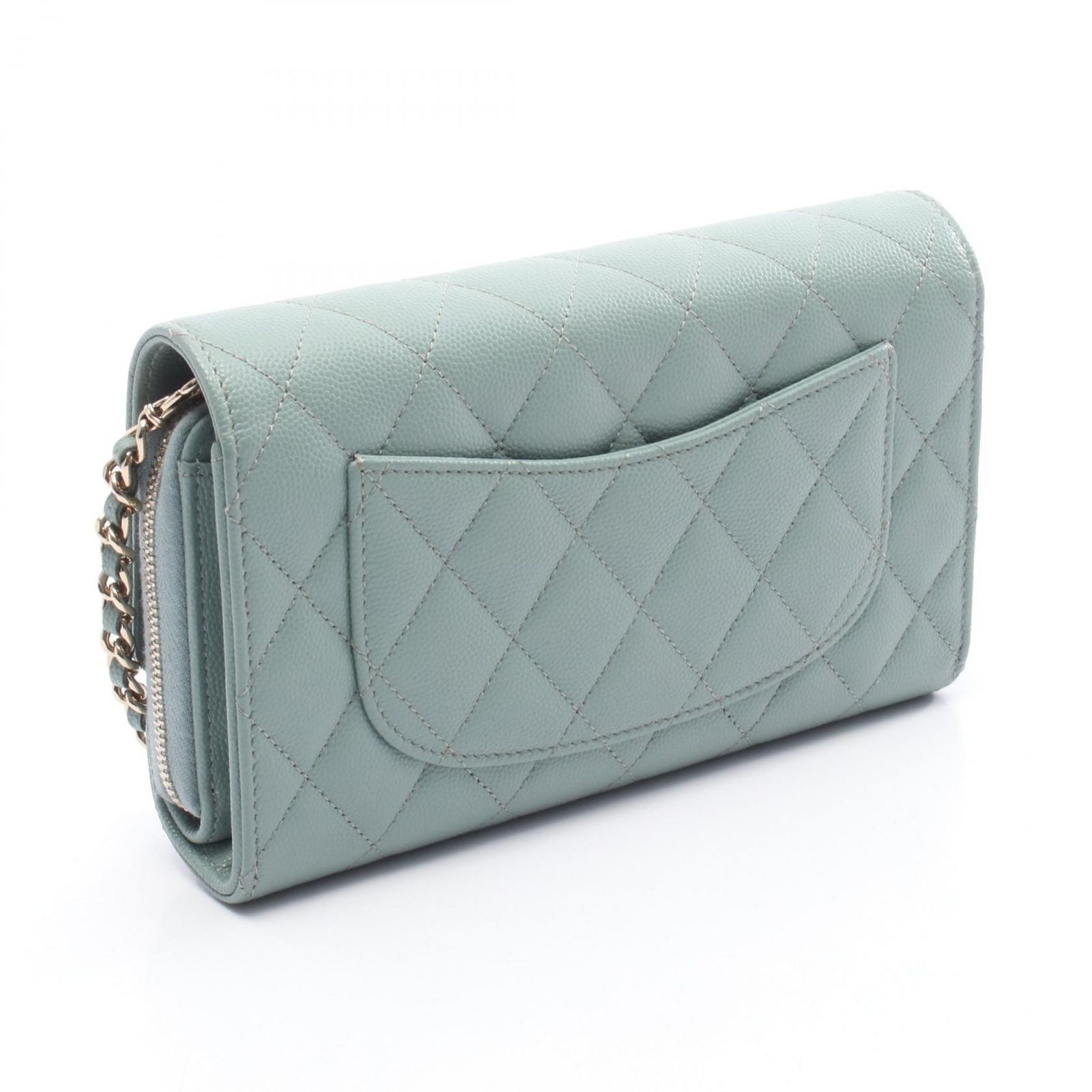 シャネル CHANEL ショルダーバッグ マトラッセ ブルーグリーン レザー