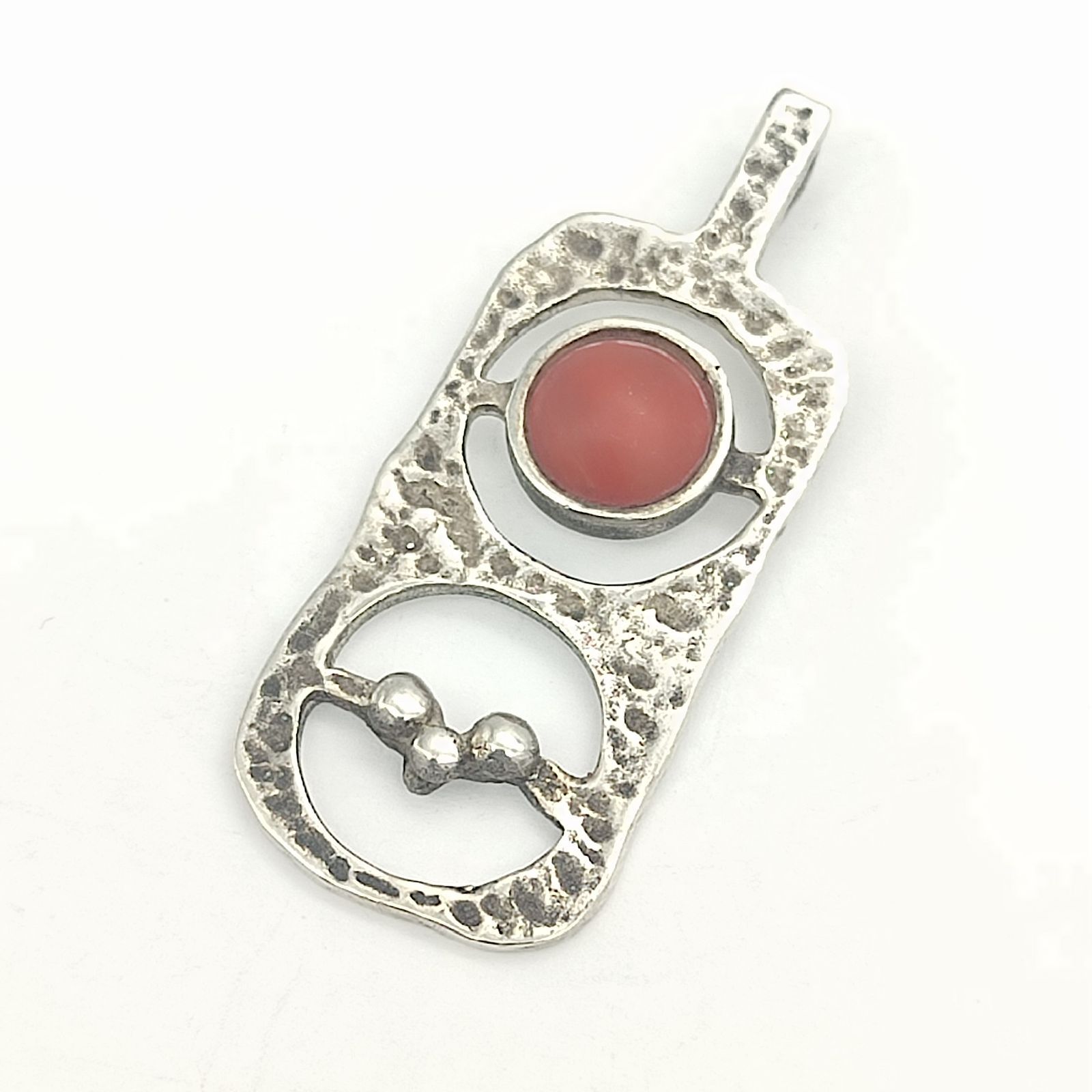 美品】赤珊瑚デザインペンダントトップ 槌目 サンゴ SILVER シルバー