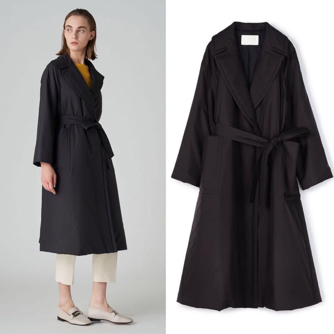 美品 Ballsey パデットタフタ ベルテッドコート ブラック 洗える Ballsey 定価4.4万 パデットタフタ ベルテッドコート 36 ブラック