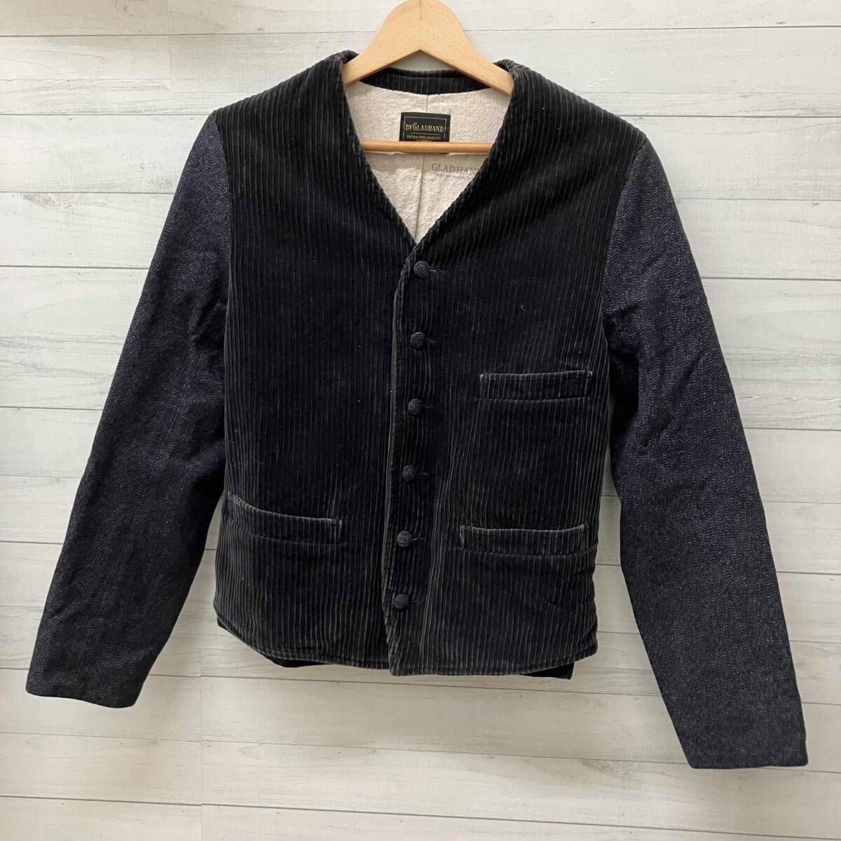 グラッドハンド ノーカラージャケット コーデュロイ切り替え Mサイズ グラッドハンド ノーカラージャケット コーデュロイ切り替え Mサイズ