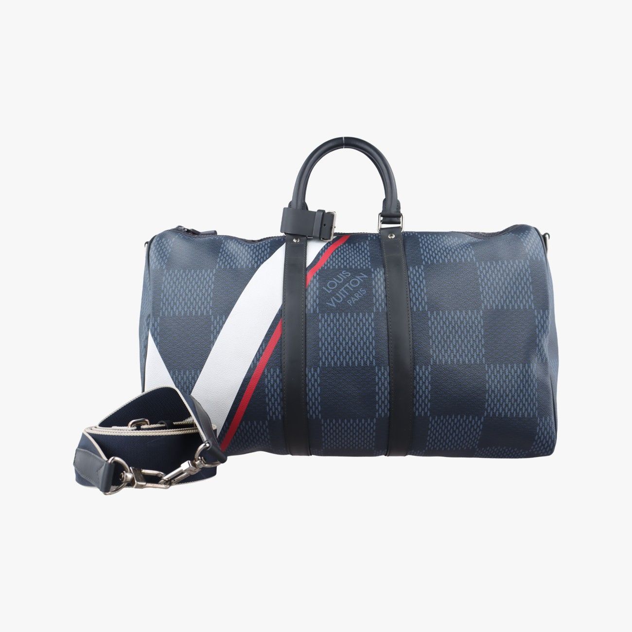 ルイヴィトンLouis Vuittonキーポル ブラック ホワイト ブルー ダミエ コバルト N 44013 MB 0167