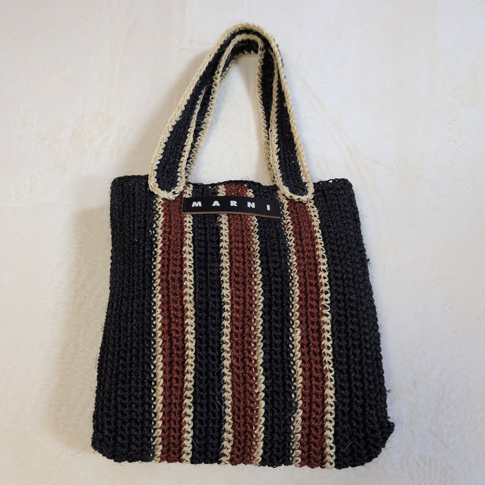 未使用品✨　マルニ　フィケ　クロシェ　トートバッグ かごバッグ　MARNI 人気✨MARNI MARKET マルニ フィケクロシェ 縦ストライプトートバッグ