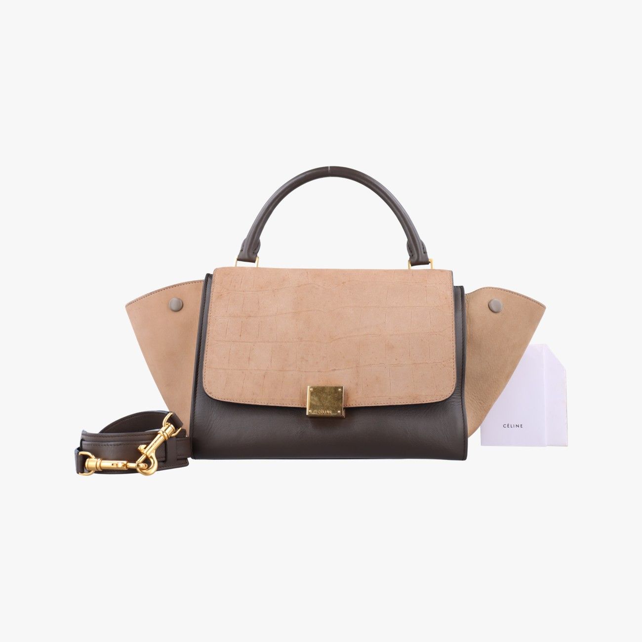 セリーヌCelineトラペーズ ピンク×ベージュ×ブラウン レザー×スエード