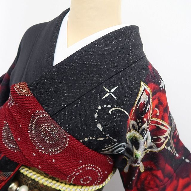 ❁tomihisa❁美品 薔薇 着物 成人式 トールサイズ”強く美しく艶やかに