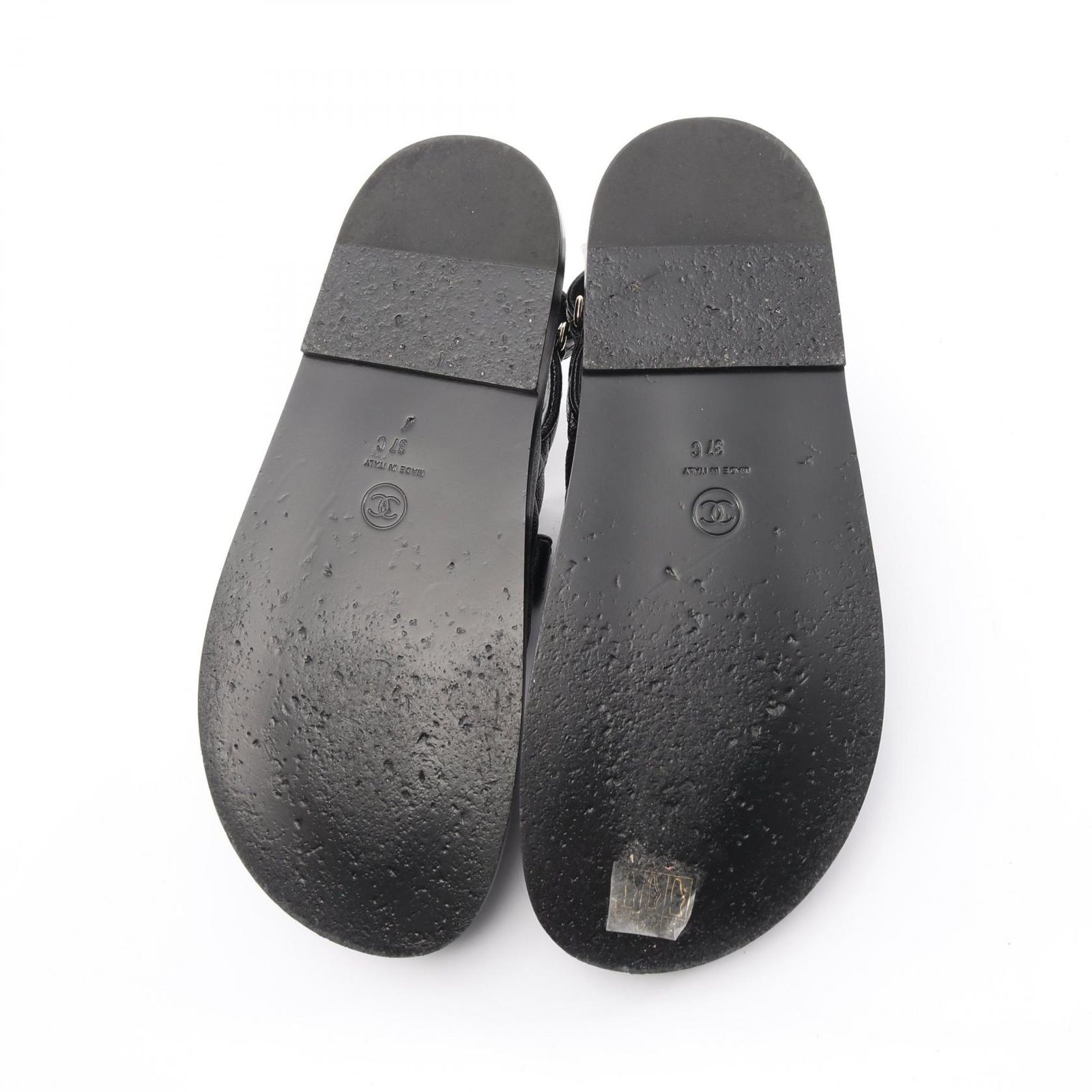 CHANEL ブラックレザー サンダル CHANEL ブラックレザー オープントゥサンダル CHANEL ブラックレザー