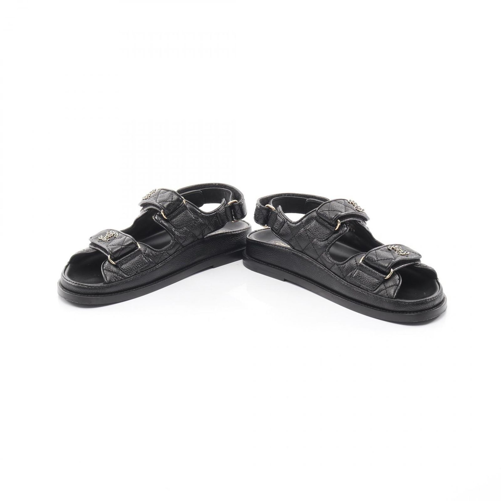 CHANEL ブラックレザー サンダル CHANEL ブラックレザー オープントゥサンダル CHANEL ブラックレザー