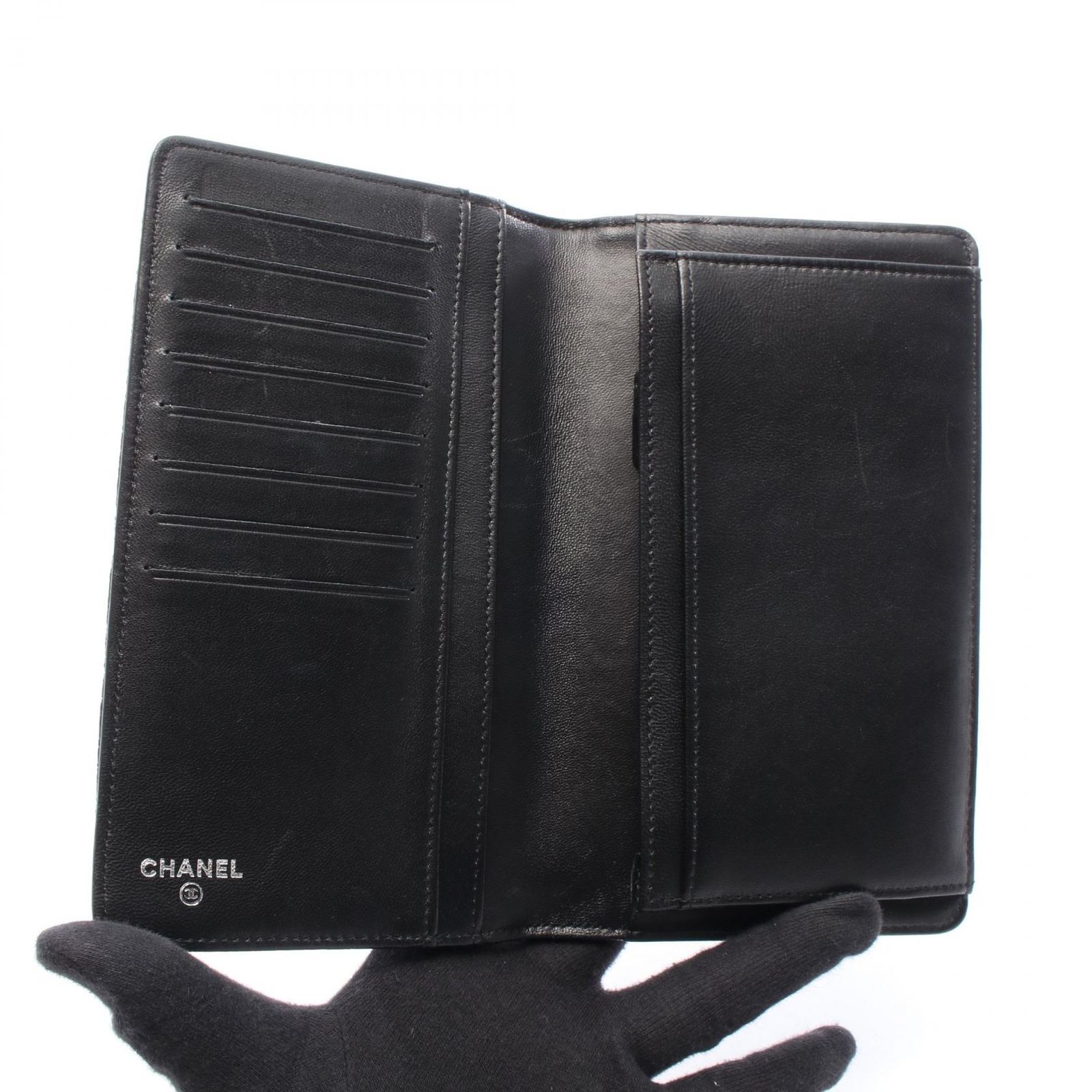 シャネル CHANEL 二つ折り長財布 マトラッセ ココボタン ブラック
