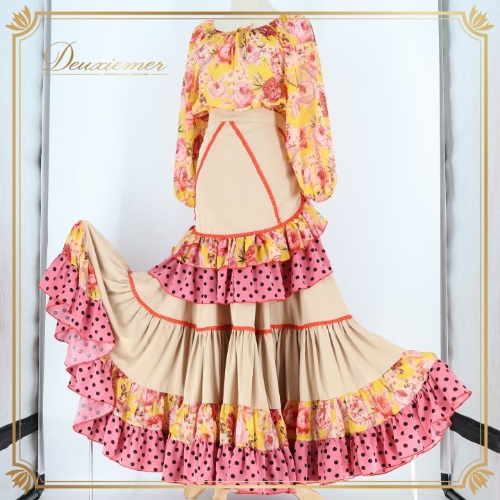 フラメンコ 衣装 ツーピース セットアップ ファルダ トップス エプロン