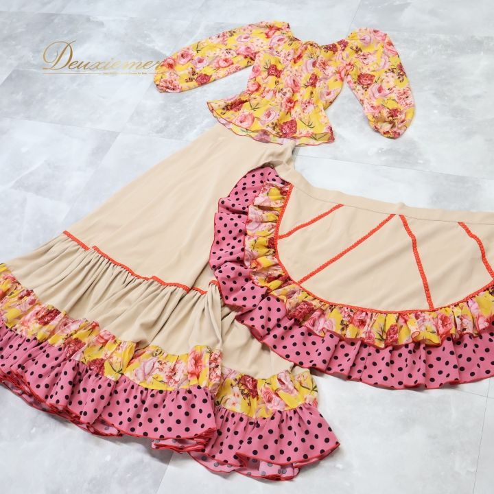 【美品 フラメンコ衣装】ピンク tienda de flamenco ファルダ フラメンコ ファルダ 新品 ピンク フラメンコ衣装 レッスン Leirena