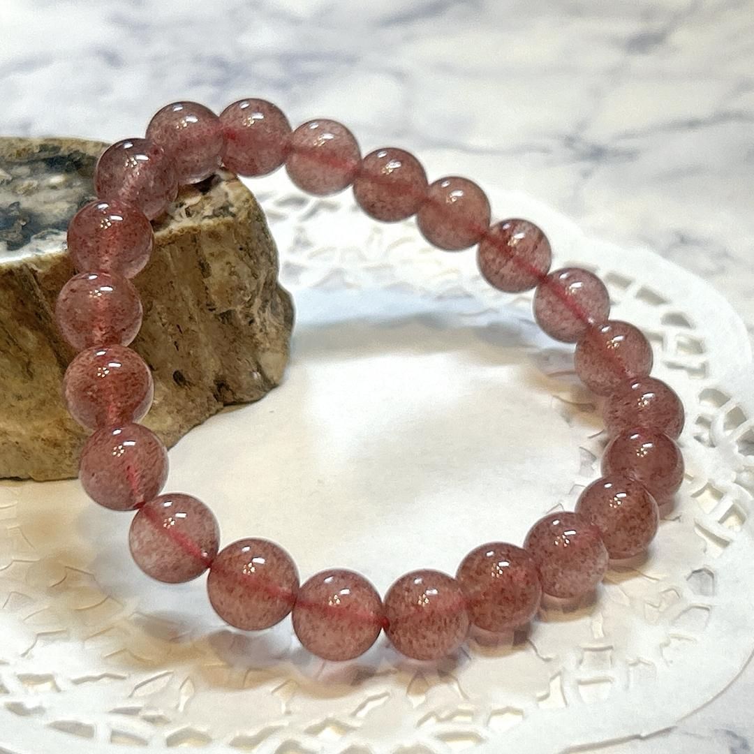 ストロベリークォーツ E17346】ストロベリークォーツ 8.5㎜ ブレスレット＊Strawberry Quart