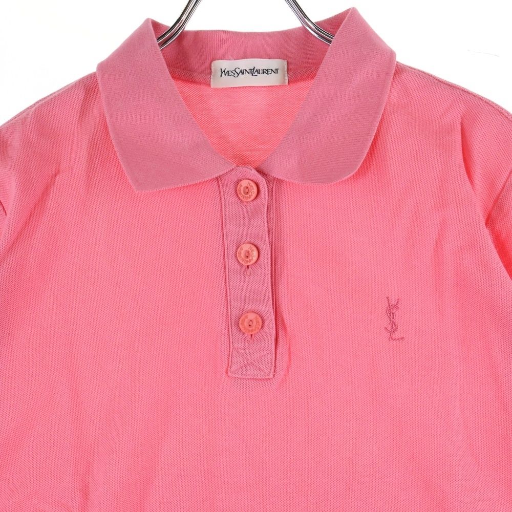 希少✨イヴサンローラン リネン混 ポロシャツ 半袖 金ボタン ロゴ刺繍
