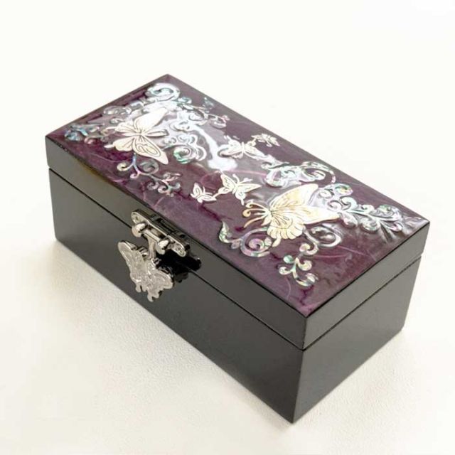 螺鈿細工 宝石箱 小物入れ 紫に螺鈿の上品な輝き 蝶の 韓国伝統工芸