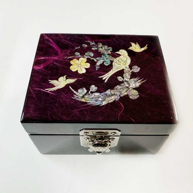 螺鈿細工 宝石箱 小物入れ 紫色に螺鈿の上品な輝き 梅と鳥の 韓国伝統