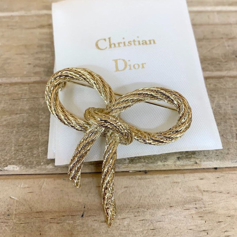 ディオール リボンブローチ ロープブローチ ヴィンテージ ゴールド