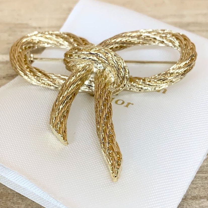 【S】美品 Dior ディオール リボン ヴィンテージ ゴールド ブローチ 箱付 美品 Christian Dior クリスチャンディオール リボン ブローチ