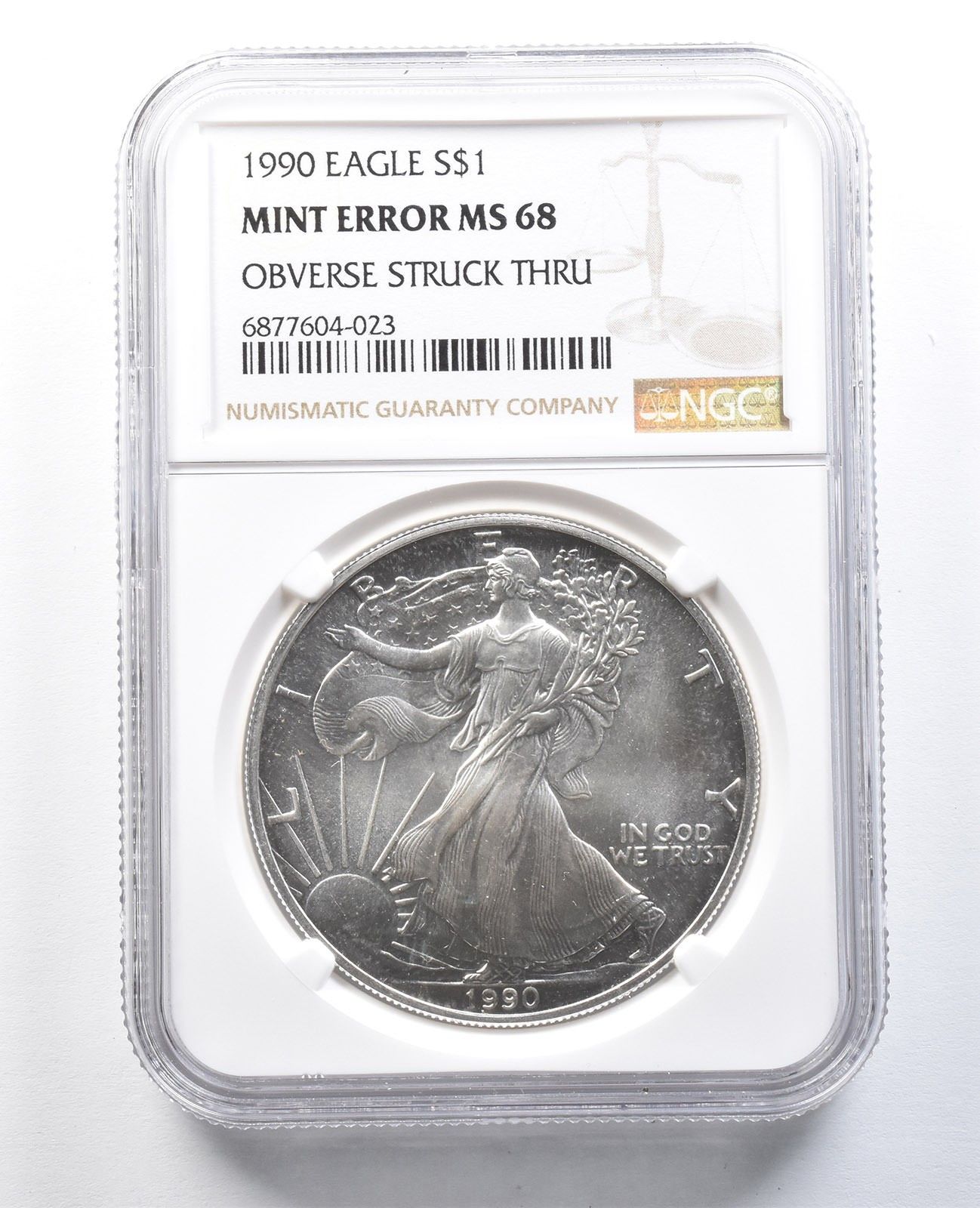 1990年 アメリカン シルバー イーグル ミント エラー 表面 打痕 MS68