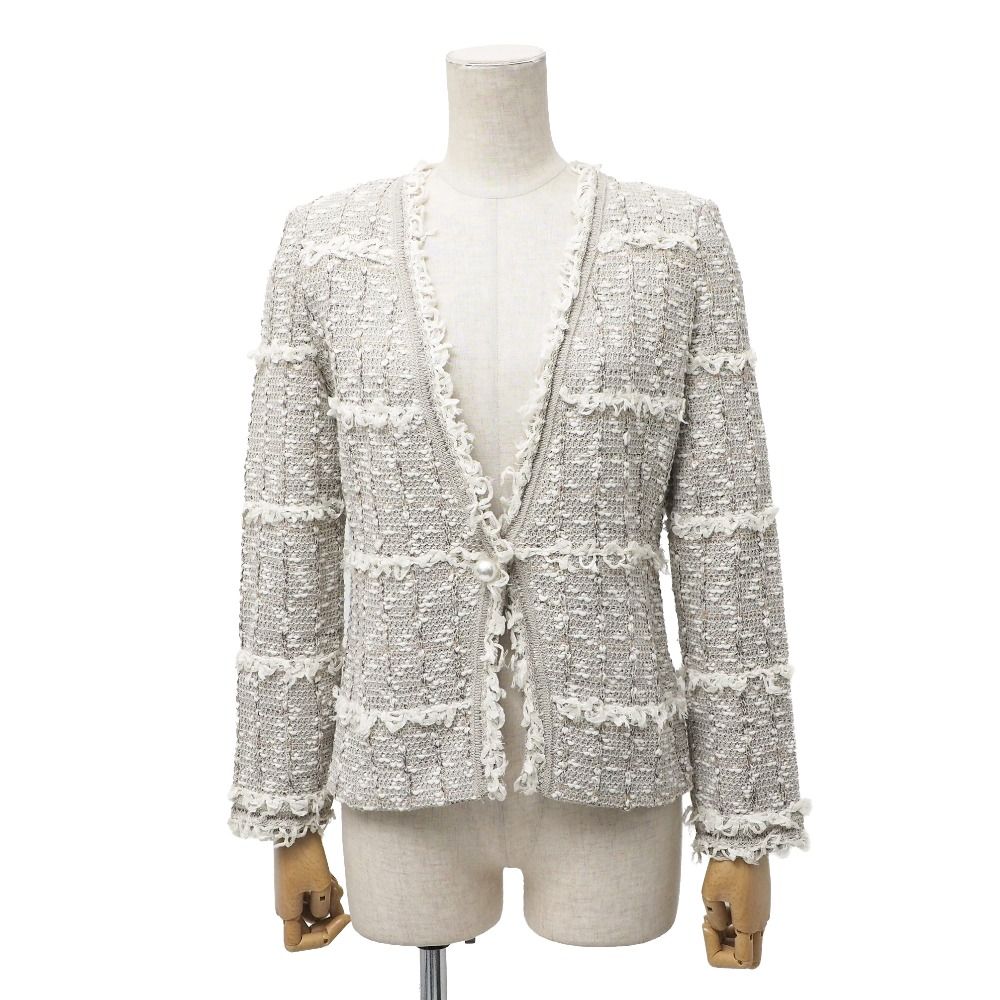 ST JOHN セント ジョン ジャケット サイズ4 ツイード フリンジ装飾 パールモチーフ装飾 ブランド古着 RA 7032