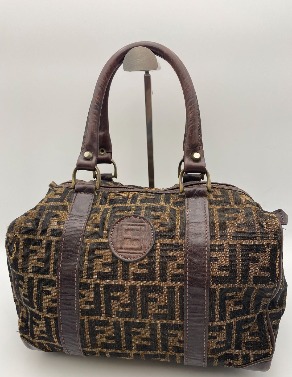 5518 FENDI フェンディ ズッキーニ ズッカ柄 キャンバス×レザー 