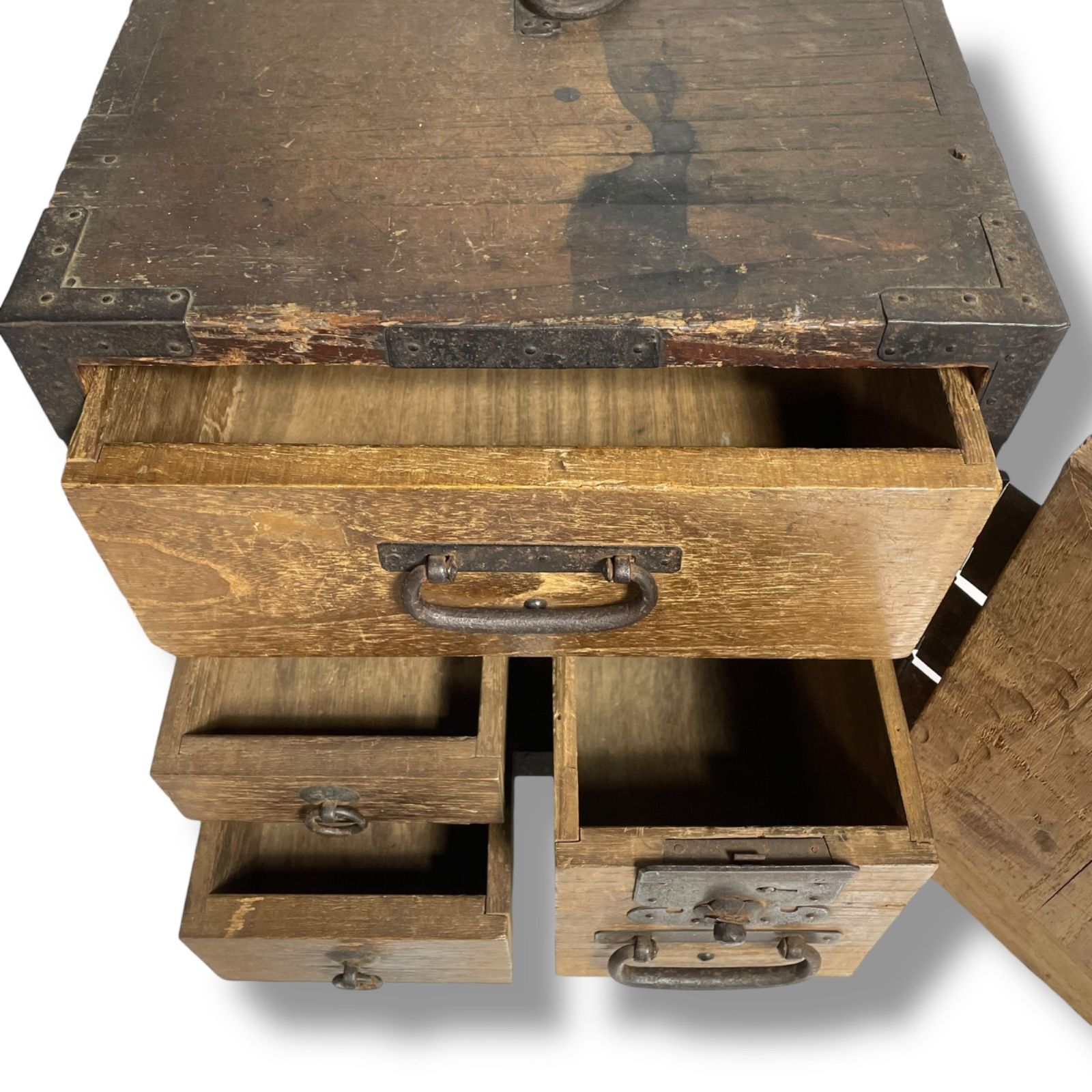 船箪笥 時代箪笥 金庫 欅製 鉄地金具 船金庫 隠し抽斗 骨董