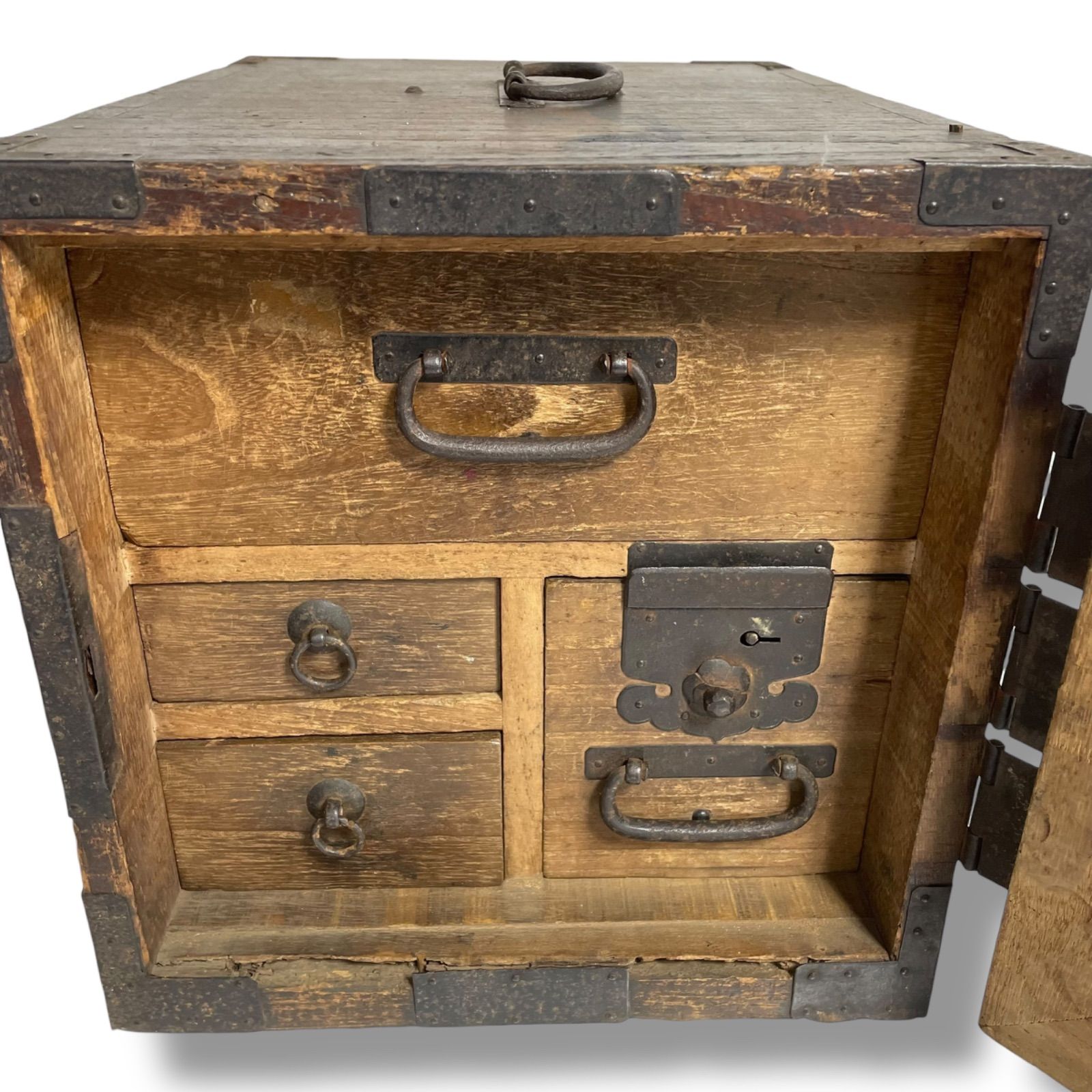 船箪笥 時代箪笥 金庫 欅製 鉄地金具 船金庫 隠し抽斗 骨董