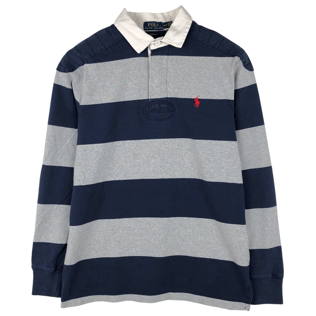 美品 ラルフローレン 刺繍 ロゴ 太 ボーダー 長袖 ラガー シャツ M 美品 ラルフローレン 刺繍 ロゴ 太 ボーダー 長袖 ラガー シャツ M