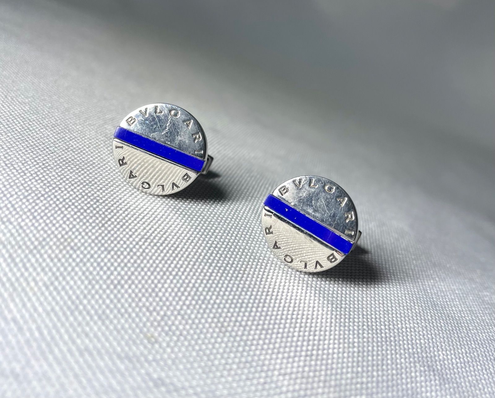希少 BVLGARI ブルガリ ブランドロゴ文字 ラピスラズリ & 鏡面