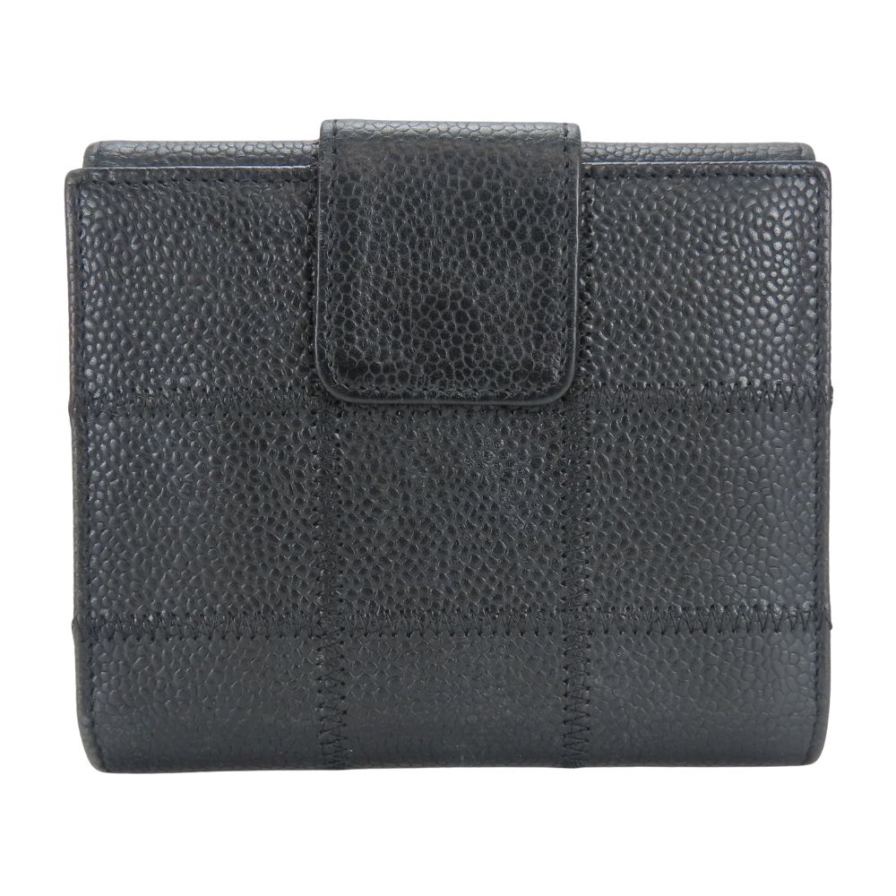 CHANEL チョコバー　コンパクト財布 中古】 シャネル 二つ折り財布 チョコバー Wホック キャビアスキン