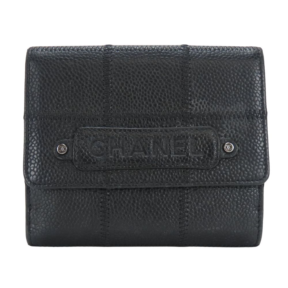 CHANEL シャネル 二つ折り財布 マイクロ チョコバー ココマーク Wホック 中古】 シャネル 二つ折り財布 チョコバー Wホック キャビアスキン