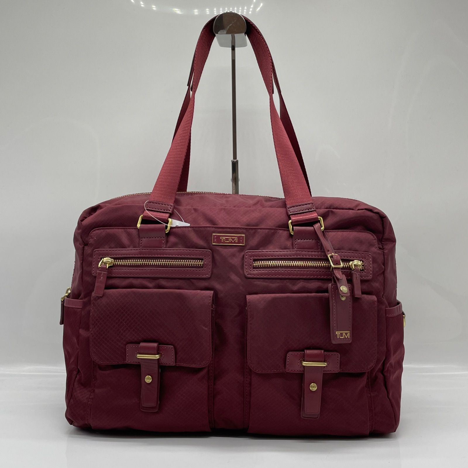 BN7347□TUMI ナイロン ボストンバッグ トート 肩掛け可能 ワイン系