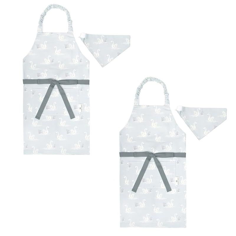 LAURA ASHLEY CANDY STYLE 子どもエプロン 100～120 cm Swans セット おしゃれ 子供用 子供 こども エプロン 三角巾 ゴム キッズエプロン 幼児 小学生 かわいい 小学校 N 1 0