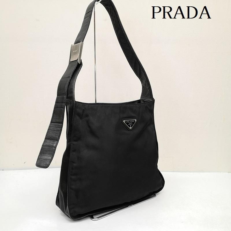 プラダ ナイロン レザー ショルダーバッグ B8549 三角ロゴ レディース