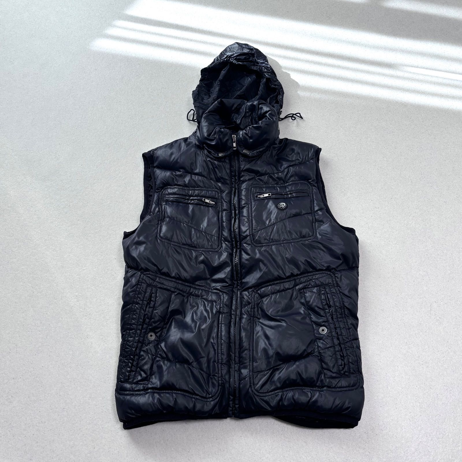 ディーゼル y2k ダウンベスト diesel logo down vest dark navy L 00s Y2K ディーゼル ワンポイント