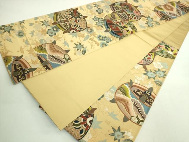 平和屋着物○極上 西陣 白綾苑大庭 六通柄袋帯 糸車花文 金糸 逸品