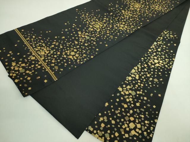 平和屋着物○極上 西陣 川島織物 六通柄 本袋帯 箔散らし 黒地 金糸
