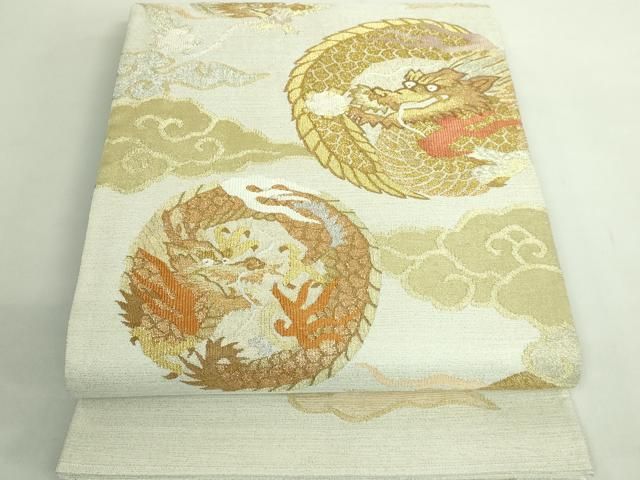 平和屋着物○極上 綴れ 太鼓柄袋帯 雲龍 金銀糸 反端付き 逸品
