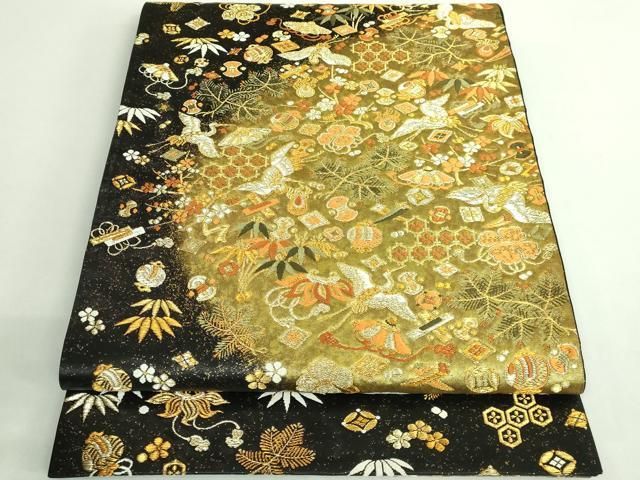 平和屋着物○極上 西陣 河合美術織物謹製 六通柄袋帯 唐織 豊明錦 飛鶴