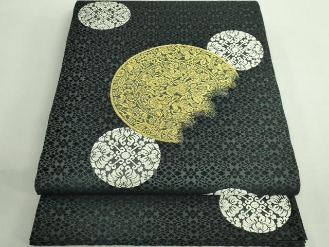 平和屋着物●極上 皇室・伊勢神宮御用 御御帯 山口美術織物 山口弘躬 太鼓柄袋帯 唐織 七宝地鳳凰文 濃い天鵞絨色地 金糸 逸品 DZAB5059kh6 平和屋着物○極上 皇室・伊勢神宮御用 御御帯 山口美術織物 山口弘躬