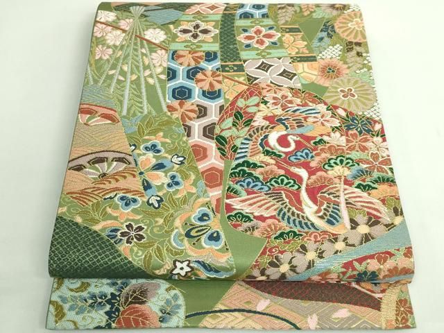 平和屋着物○極上 西陣 白綾苑大庭 六通柄袋帯 誰が袖飛鶴花文 金糸