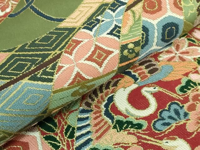 平和屋着物○極上 西陣 白綾苑大庭 六通柄袋帯 誰が袖飛鶴花文 金糸