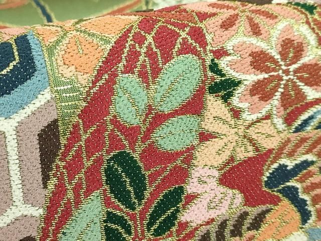 平和屋着物○極上 西陣 白綾苑大庭 六通柄袋帯 誰が袖飛鶴花文 金糸