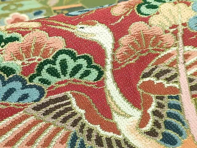 平和屋着物●極上　西陣　白綾苑大庭 　六通柄袋帯　誰が袖飛鶴花文　金糸　逸品　DZAB2338kh6 平和屋着物○極上 西陣 白綾苑大庭 六通柄袋帯 誰が袖飛鶴花文 金糸