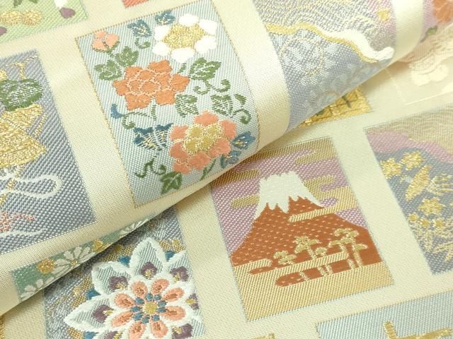 平和屋着物○極上 西陣 六通柄袋帯 唐織 江戸かるた文 金糸 冊子付き