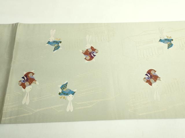 平和屋着物○極上 小田章 太鼓柄袋帯 かごめかごめ 兎 金糸 砂色地