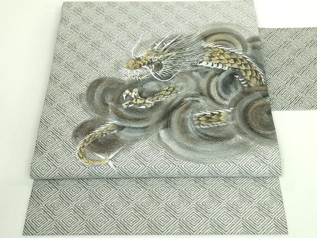 アンティーク名古屋帯　手描き　龍 アンティーク 夏名古屋帯 ドラゴン 龍 夏着物 レトロ - メルカリ