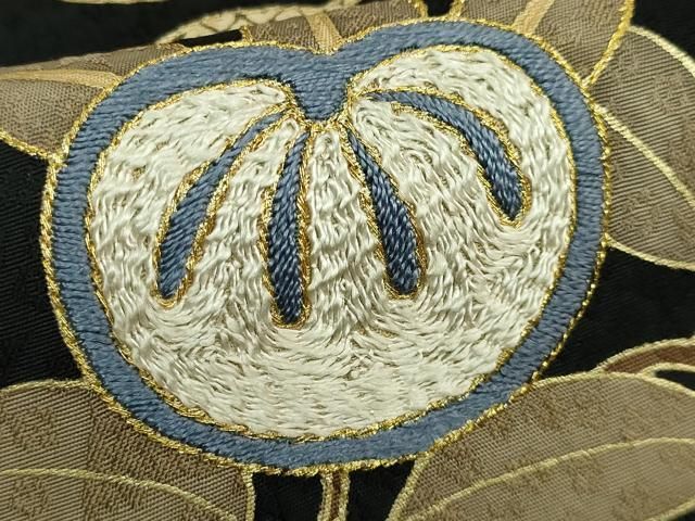 j*k様 高級金糸織り 和風アート作品 平和屋着物○極上 染織の名門 しょうざん つけ帯 刺繍 橘 黒地 金糸