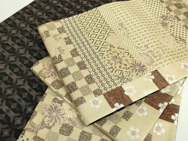 平和屋着物○極上 両面 六通柄袋帯 舞花文 菱 金糸 やまと誂製 逸品